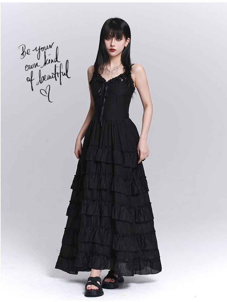LADYGHOST French Pleated Tiered Black Women&