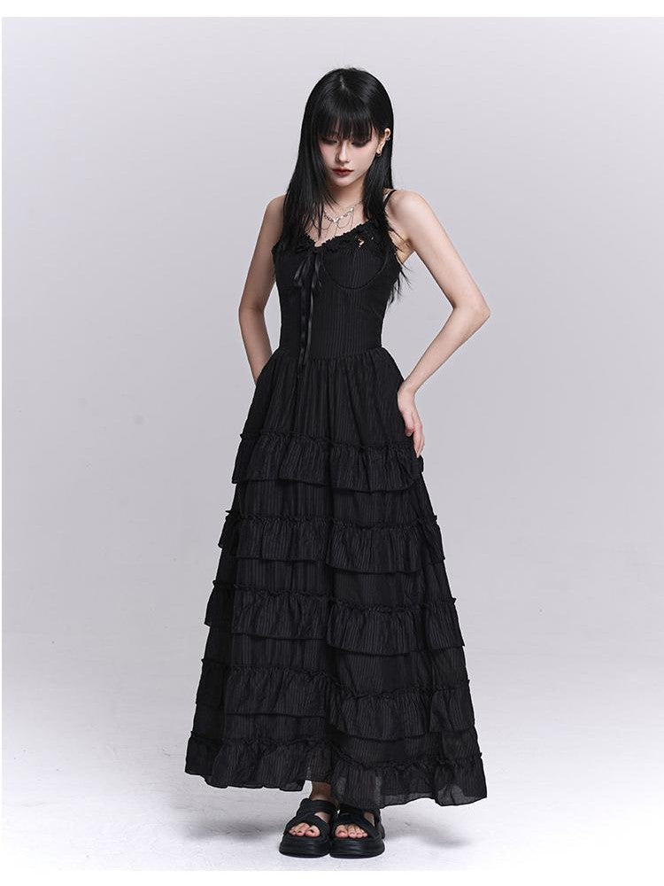 LADYGHOST French Pleated Tiered Black Women&