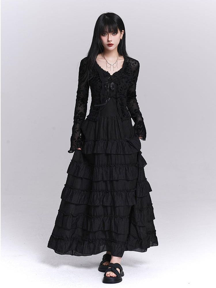 LADYGHOST French Pleated Tiered Black Women&