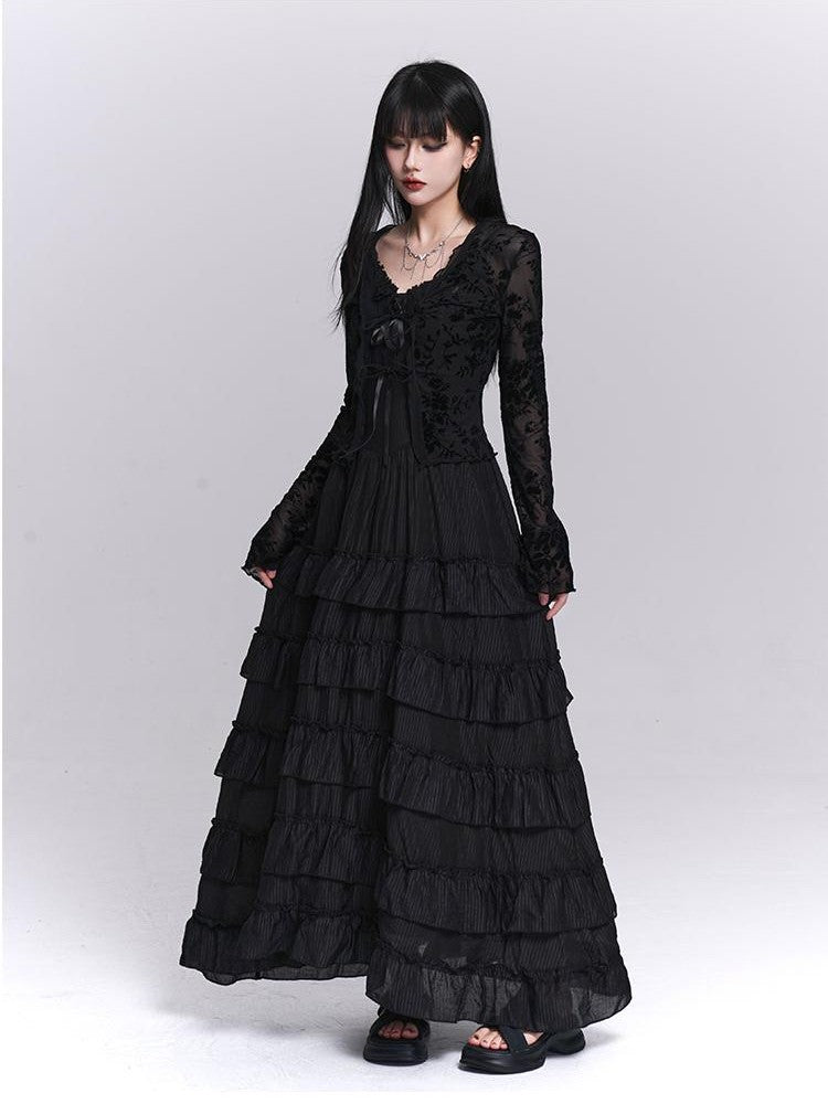 LADYGHOST French Pleated Tiered Black Women&