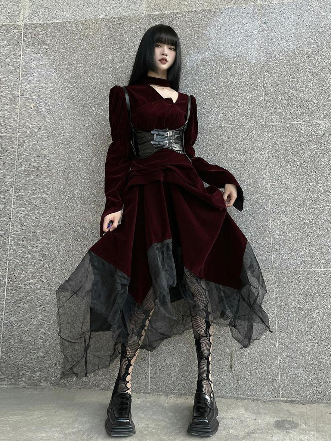 LADYGHOST Ghost Girl Asymmetrical Gothic Red Women&