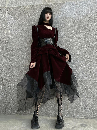 LADYGHOST Ghost Girl Asymmetrical Gothic Red Women&