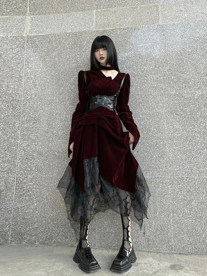LADYGHOST Ghost Girl Asymmetrical Gothic Red Women&