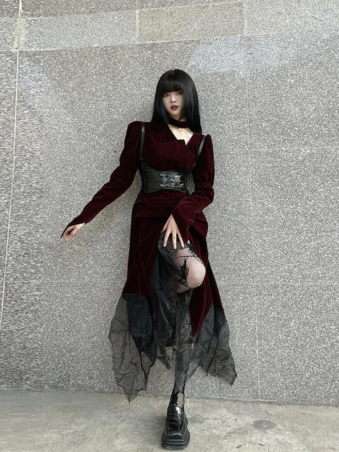 LADYGHOST Ghost Girl Asymmetrical Gothic Red Women&