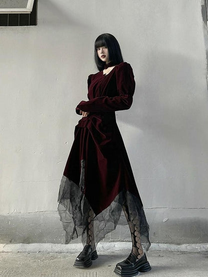 LADYGHOST Ghost Girl Asymmetrical Gothic Red Women&
