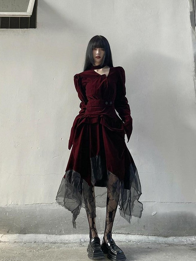 LADYGHOST Ghost Girl Asymmetrical Gothic Red Women&