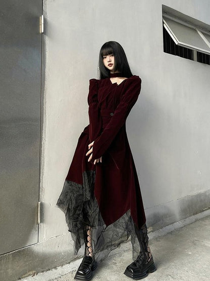 LADYGHOST Ghost Girl Asymmetrical Gothic Red Women&