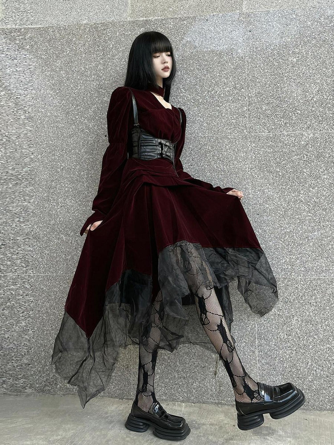 LADYGHOST Ghost Girl Asymmetrical Gothic Red Women&