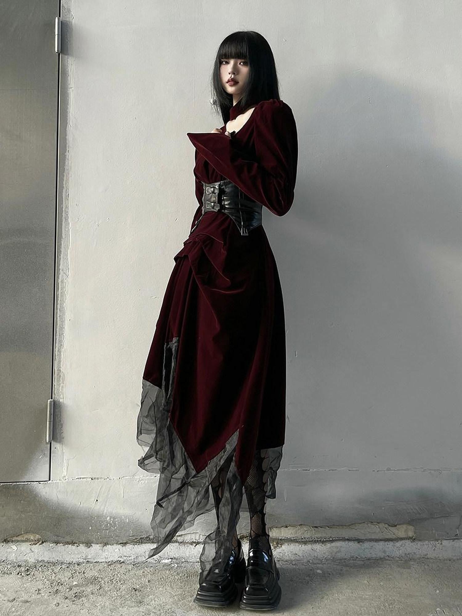 LADYGHOST Ghost Girl Asymmetrical Gothic Red Women&