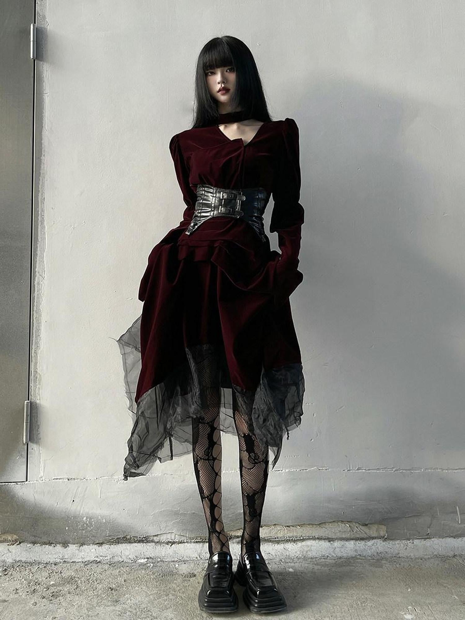 LADYGHOST Ghost Girl Asymmetrical Gothic Red Women&