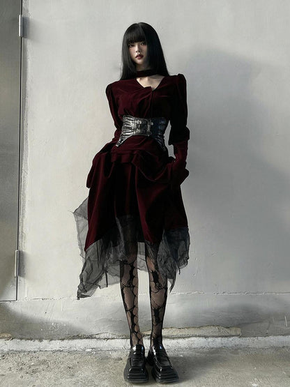 LADYGHOST Ghost Girl Asymmetrical Gothic Red Women&