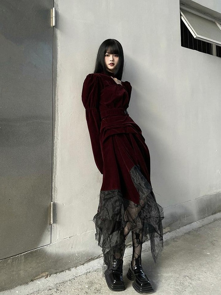 LADYGHOST Ghost Girl Asymmetrical Gothic Red Women&