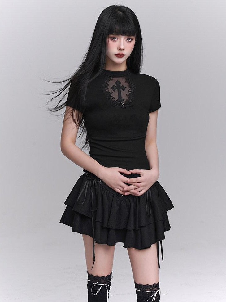 LADYGHOST Ghost Girl Black Cross Print Regular Shoulder Women&