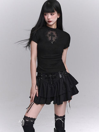 LADYGHOST Ghost Girl Black Cross Print Regular Shoulder Women&