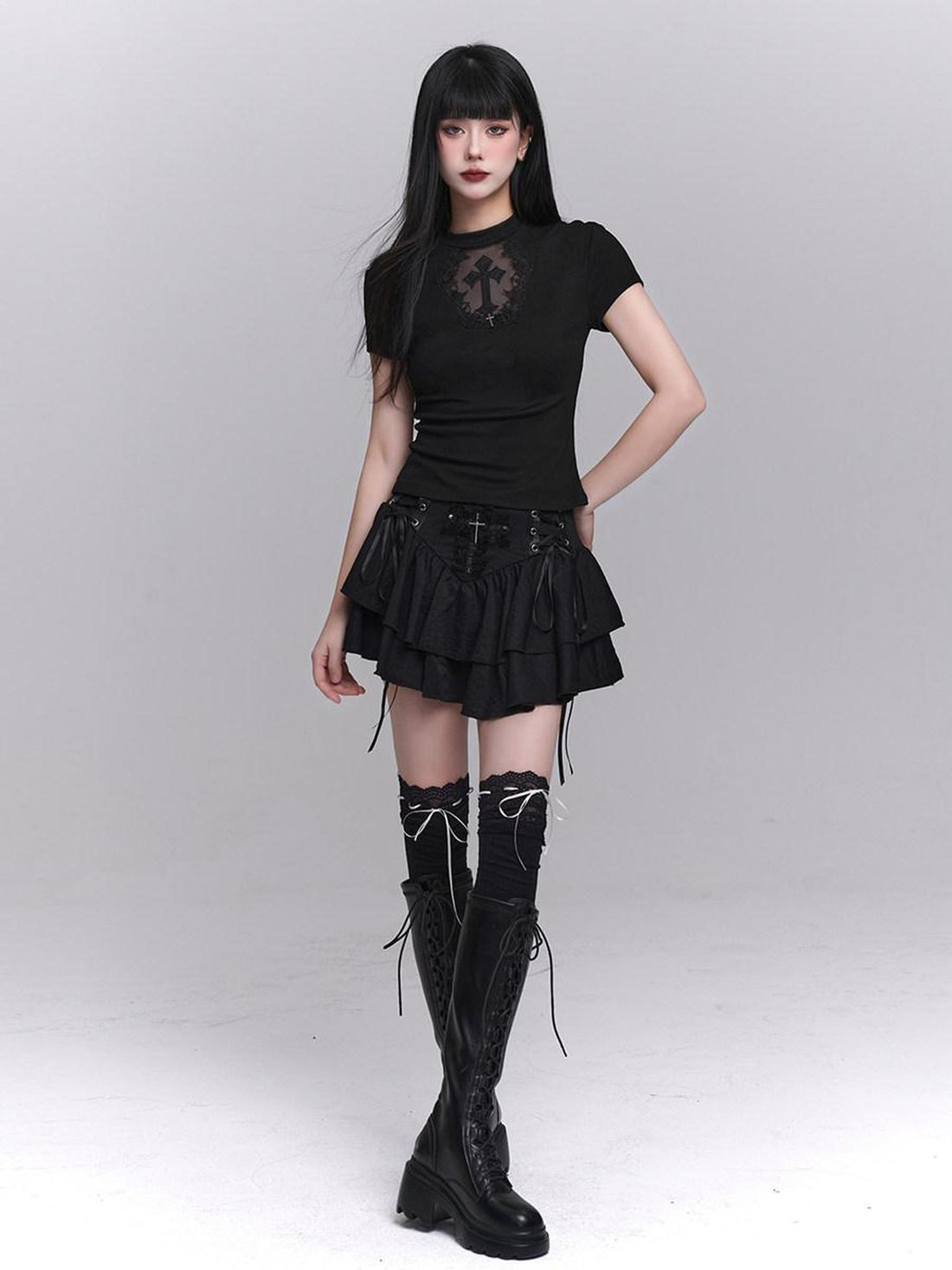 LADYGHOST Ghost Girl Black Cross Print Regular Shoulder Women&