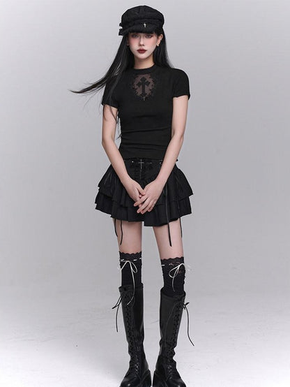 LADYGHOST Ghost Girl Black Cross Print Regular Shoulder Women&