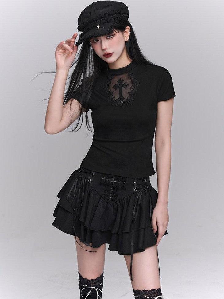 LADYGHOST Ghost Girl Black Cross Print Regular Shoulder Women&