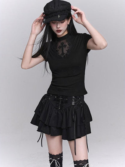 LADYGHOST Ghost Girl Black Cross Print Regular Shoulder Women&