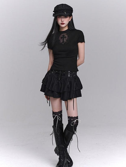 LADYGHOST Ghost Girl Black Cross Print Regular Shoulder Women&