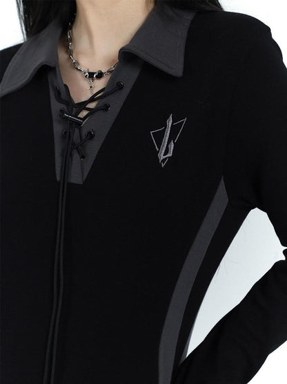 LADYGHOST Ghost Girl Black Long Sleeve Polo Sweatshirt Women&