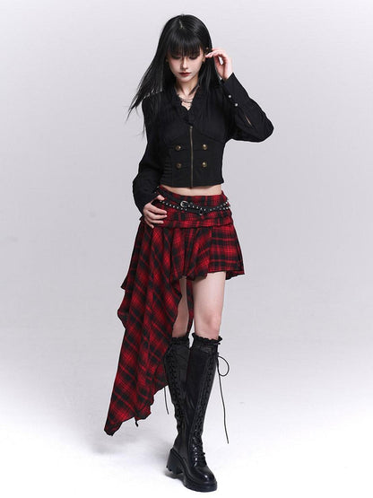 LADYGHOST Ghost Girl Black Ruffle Hem Faux Two Piece Women&