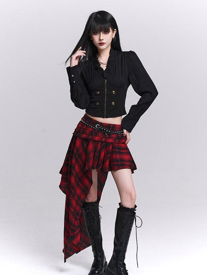 LADYGHOST Ghost Girl Black Ruffle Hem Faux Two Piece Women&