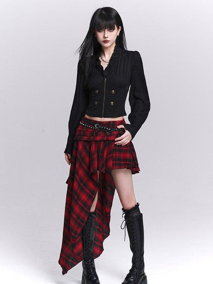 LADYGHOST Ghost Girl Black Ruffle Hem Faux Two Piece Women&