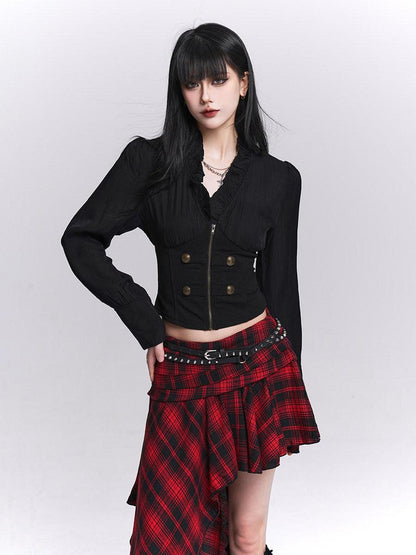 LADYGHOST Ghost Girl Black Ruffle Hem Faux Two Piece Women&