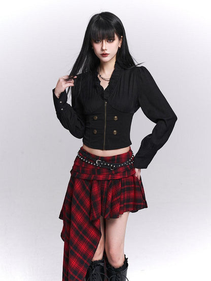 LADYGHOST Ghost Girl Black Ruffle Hem Faux Two Piece Women&