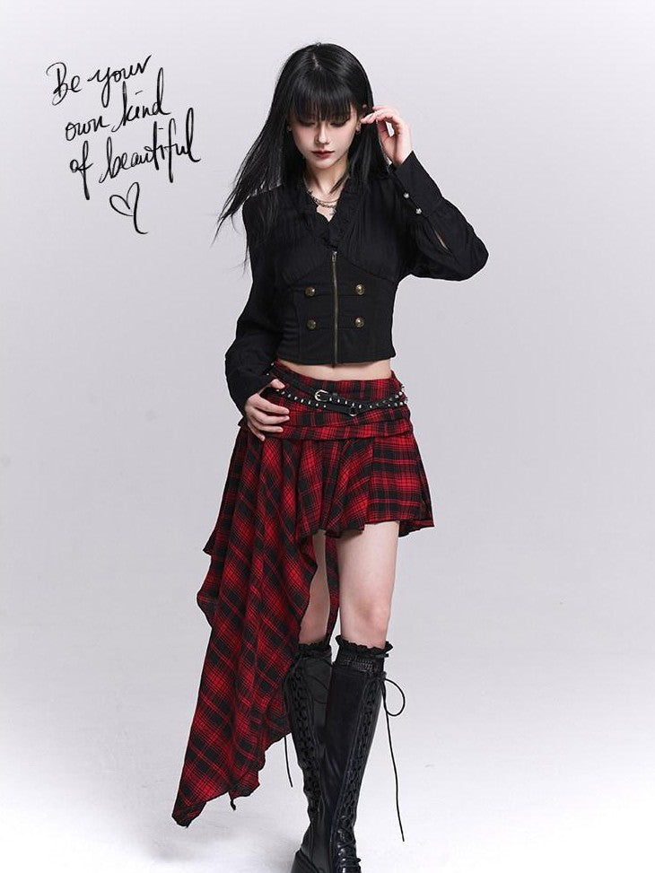LADYGHOST Ghost Girl Black Ruffle Hem Faux Two Piece Women&