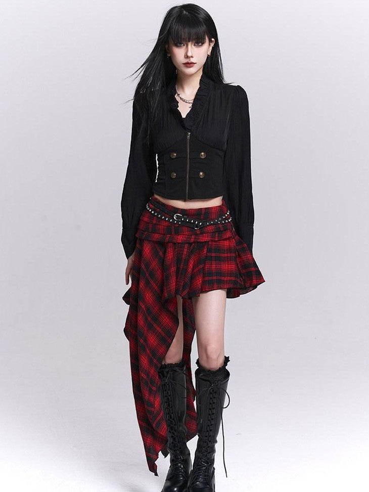 LADYGHOST Ghost Girl Black Ruffle Hem Faux Two Piece Women&