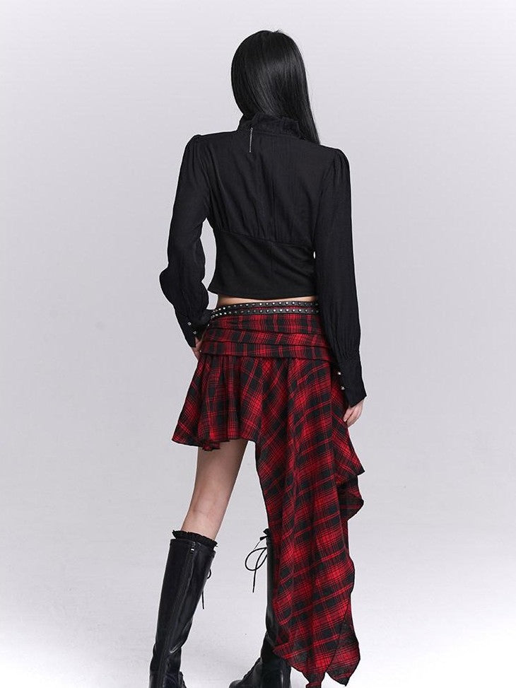 LADYGHOST Ghost Girl Black Ruffle Hem Faux Two Piece Women&