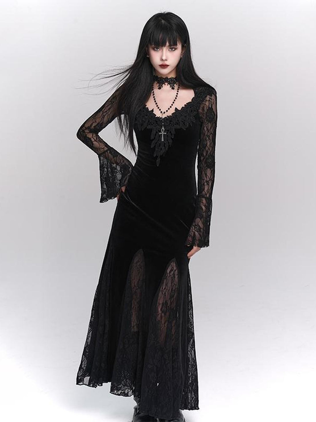 LADYGHOST Ghost Girl Dark Gothic Cross Clavicle Choker Women&