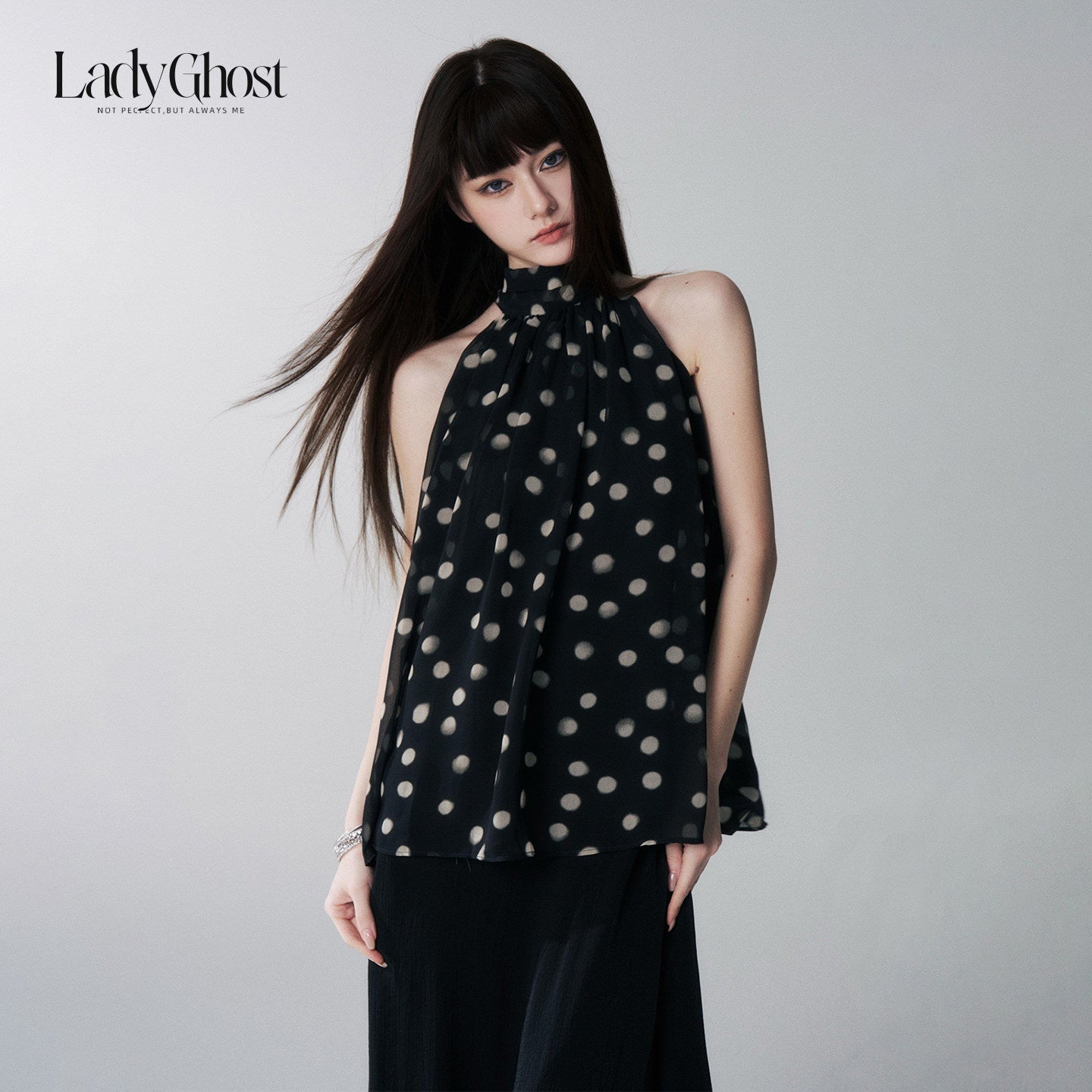 LADYGHOST_Ghost_Girl_French_Black_And_White_Polka_Dot_Women&