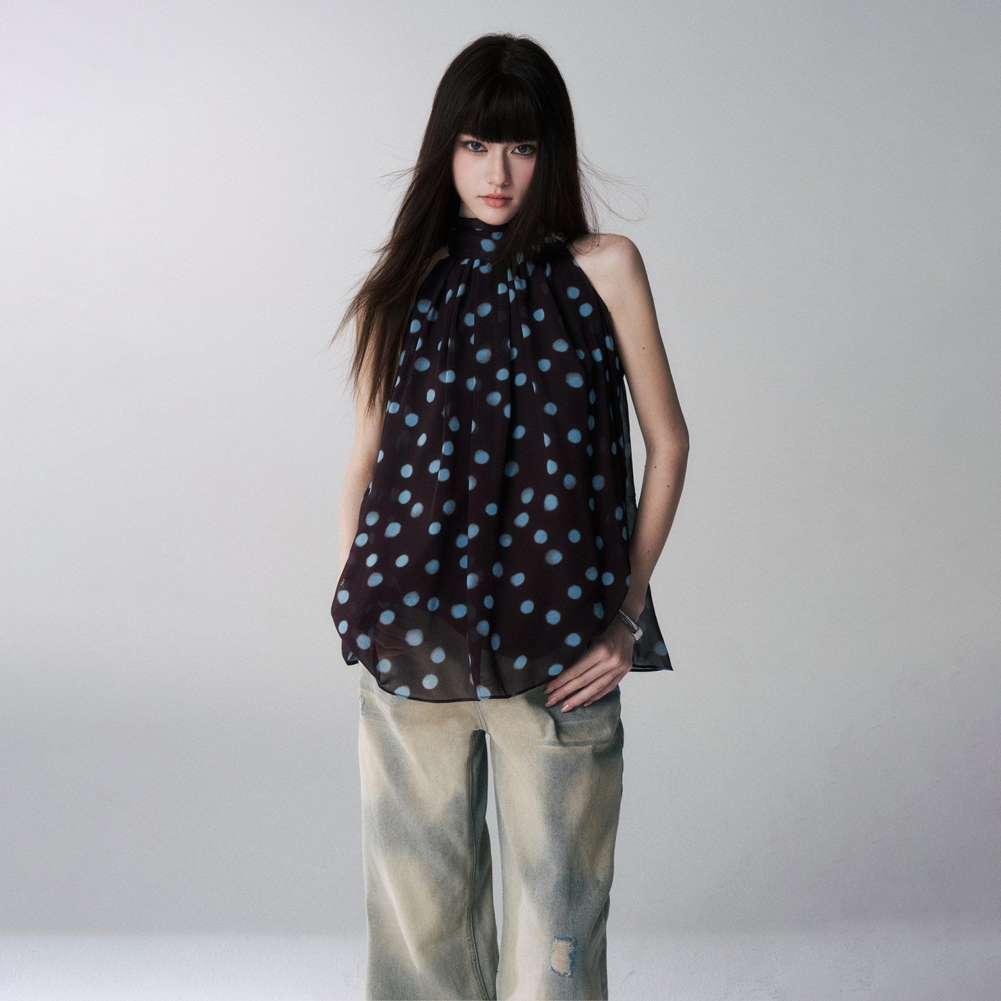 LADYGHOST_Ghost_Girl_French_Black_And_White_Polka_Dot_Women&