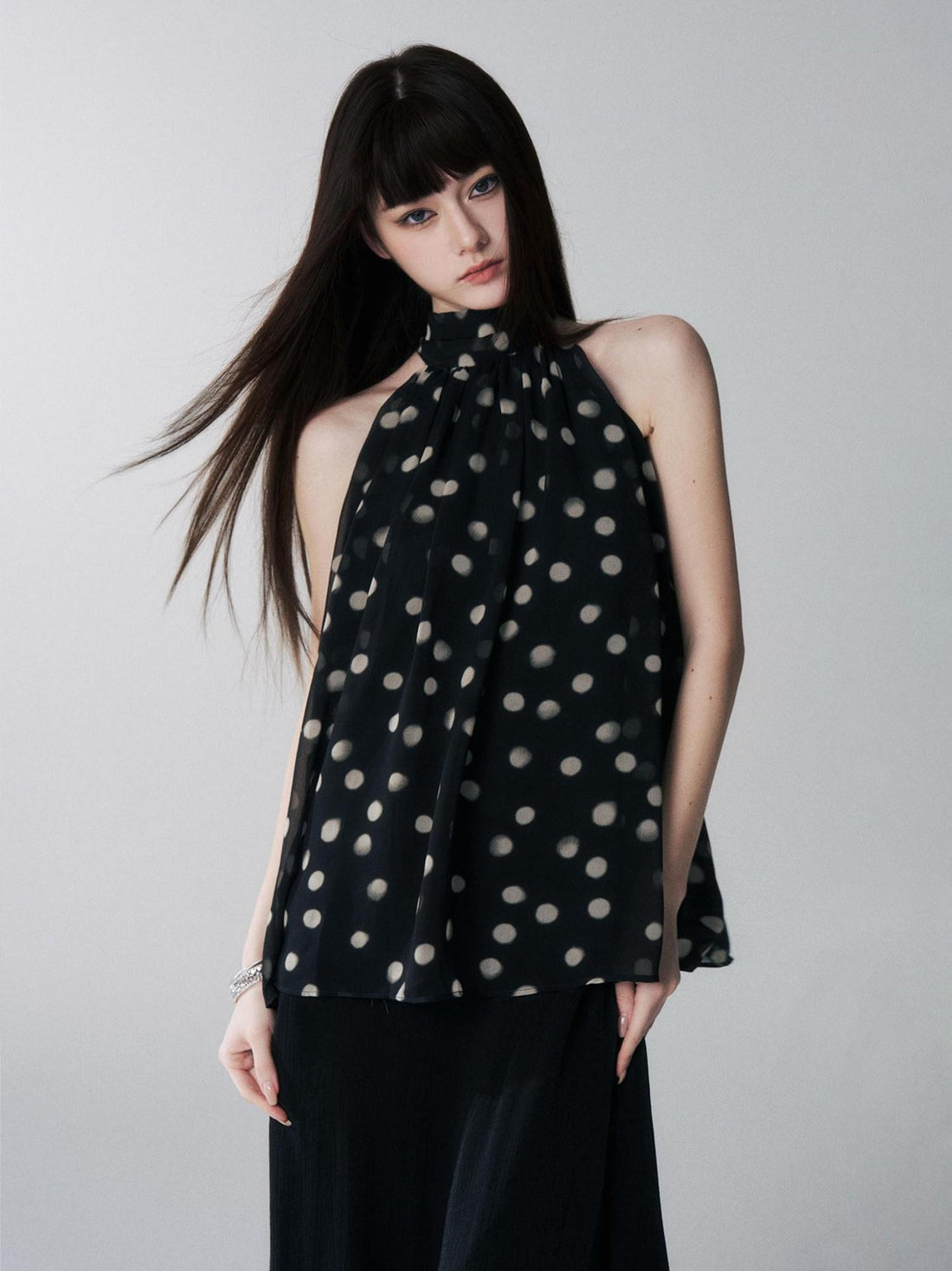 LADYGHOST Ghost Girl French Black And White Polka Dot Women&
