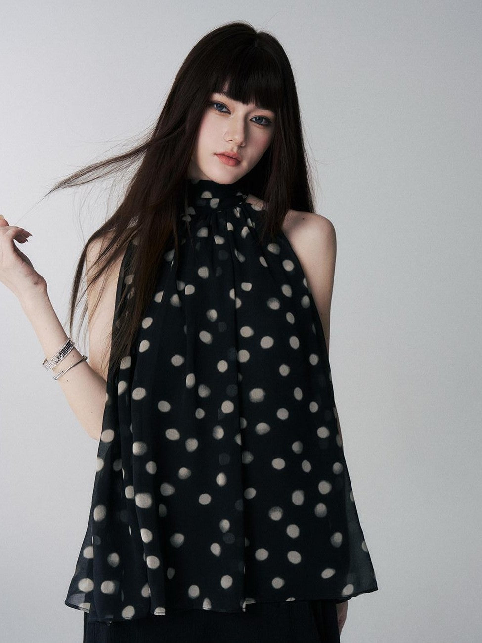 LADYGHOST Ghost Girl French Black And White Polka Dot Women&