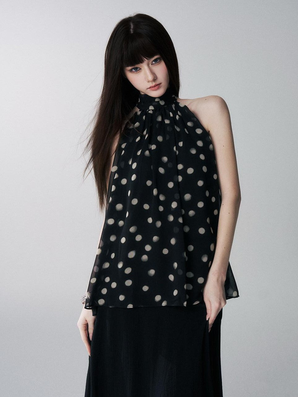 LADYGHOST Ghost Girl French Black And White Polka Dot Women&