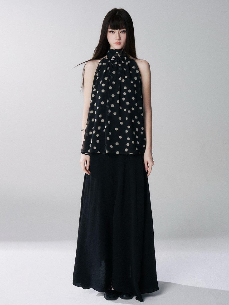 LADYGHOST Ghost Girl French Black And White Polka Dot Women&