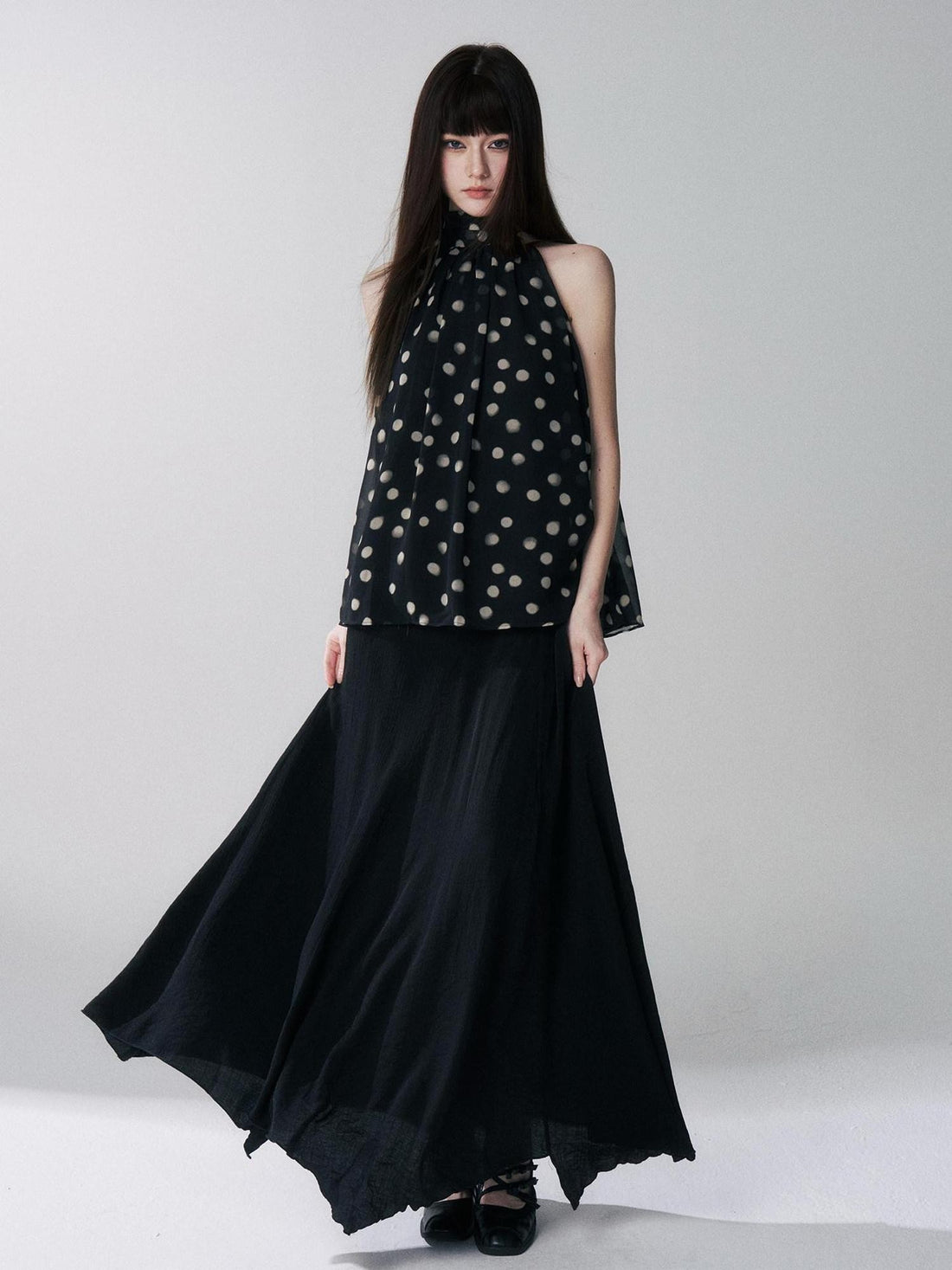 LADYGHOST Ghost Girl French Black And White Polka Dot Women&