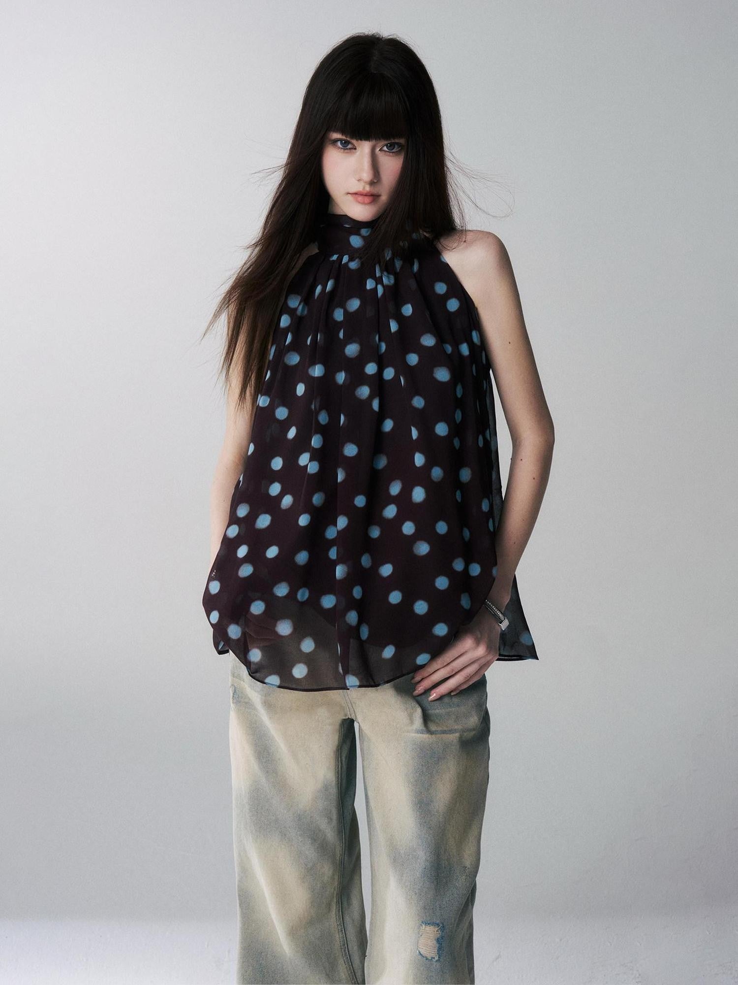 LADYGHOST Ghost Girl French Black And White Polka Dot Women&