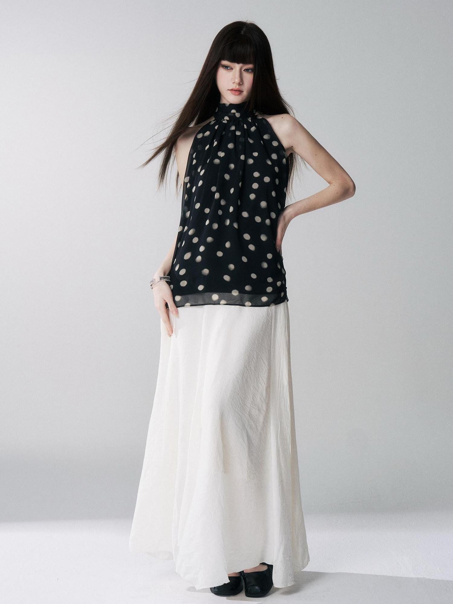 LADYGHOST Ghost Girl French Black And White Polka Dot Women&