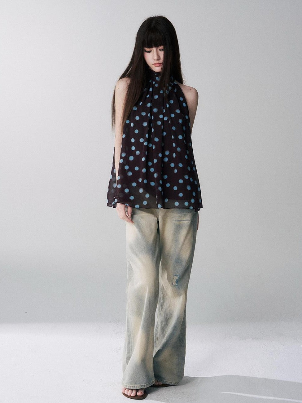 LADYGHOST Ghost Girl French Black And White Polka Dot Women&
