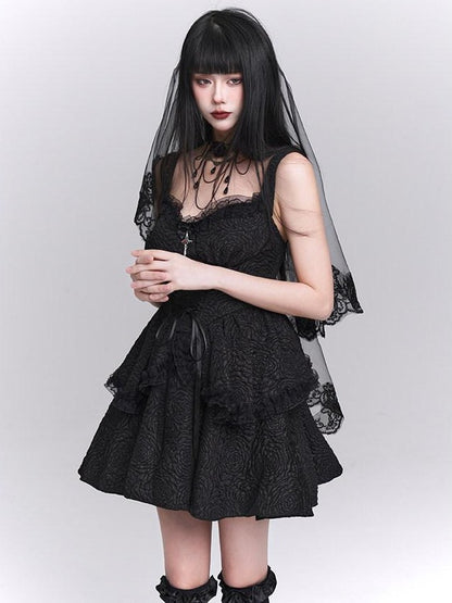 LADYGHOST Ghost Girl Gothic Black Spaghetti Strap Puffed Skirt Women&
