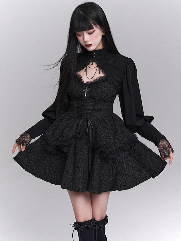 LADYGHOST Ghost Girl Gothic Black Spaghetti Strap Puffed Skirt Women&
