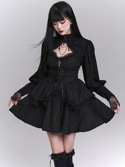 LADYGHOST Ghost Girl Gothic Black Spaghetti Strap Puffed Skirt Women&