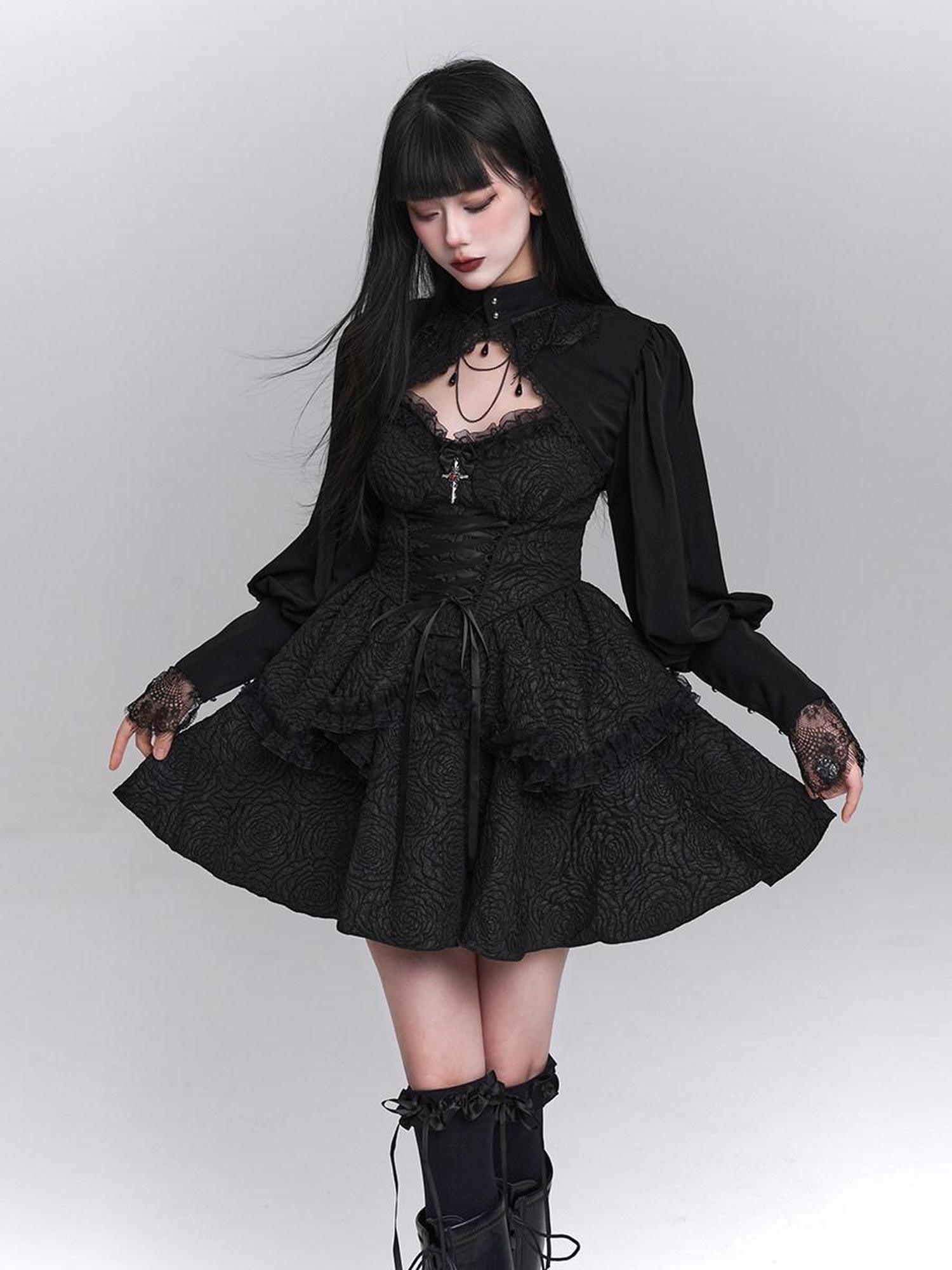 LADYGHOST Ghost Girl Gothic Black Spaghetti Strap Puffed Skirt Women&