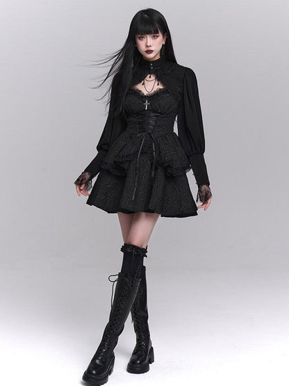 LADYGHOST Ghost Girl Gothic Black Spaghetti Strap Puffed Skirt Women&
