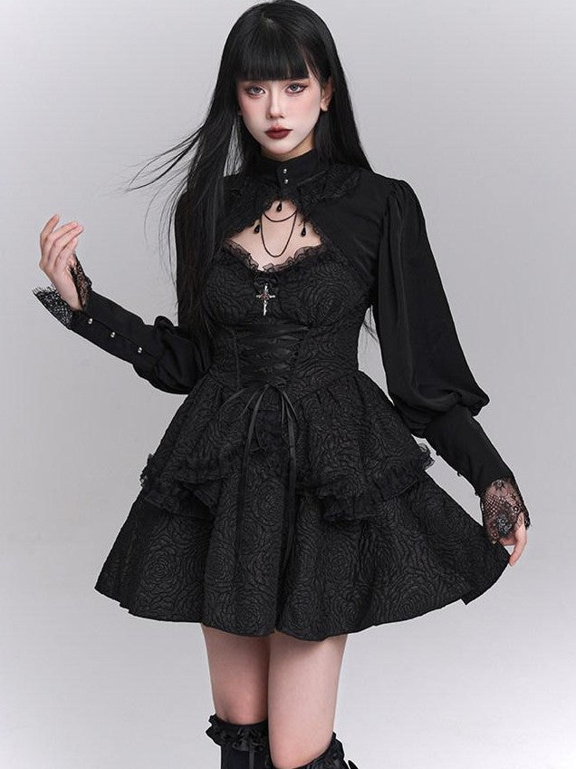 LADYGHOST Ghost Girl Gothic Black Spaghetti Strap Puffed Skirt Women&