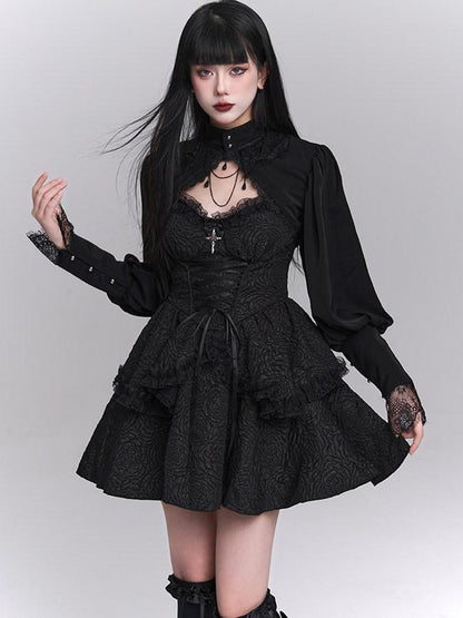 LADYGHOST Ghost Girl Gothic Black Spaghetti Strap Puffed Skirt Women&
